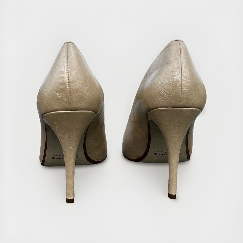 MAX STUDIO MARAIS Elegant Metallic Cream Fine Leather High Heels US Size 10M - Picture 4 of 12